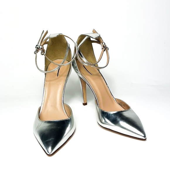 J. Crew Shoes - J.Crew Strap Pointed Toe Silver Heels